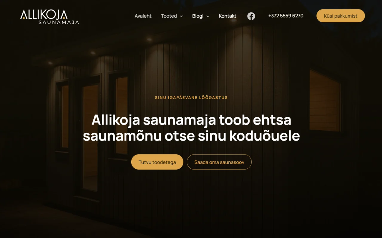 Allikoja saunamaja kodulehe avaleht